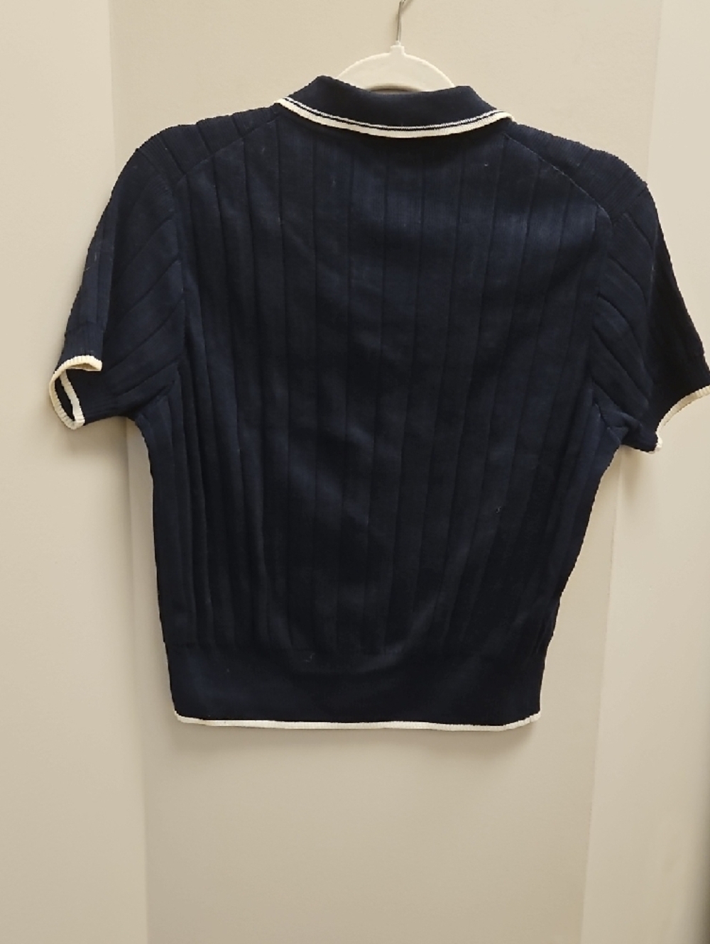 Burberry Navy Knit Polo Sweater with White Trim - Picture 4 of 4